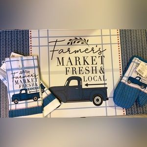 Farmers Market Country Truck kitchen 4pc Lot:Cushioned Mat,Towels & Pot Holder